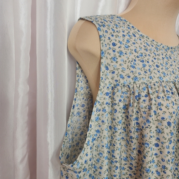 Vintage Style Blue Floral Sleeveless Nightgown 2X - Picture 4 of 8